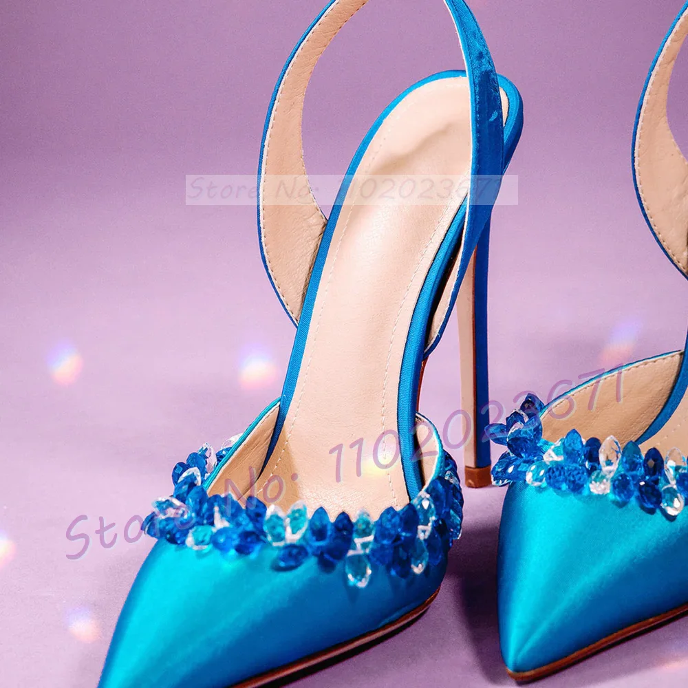 Blue Crystal Trim Elegant Sati - Slip Dress Satin 리뷰 및 가격