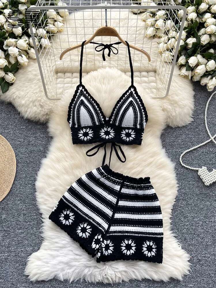 Beach Vacation Knit 2pcs Suits - Cami Top Lace 리뷰 및 가격
