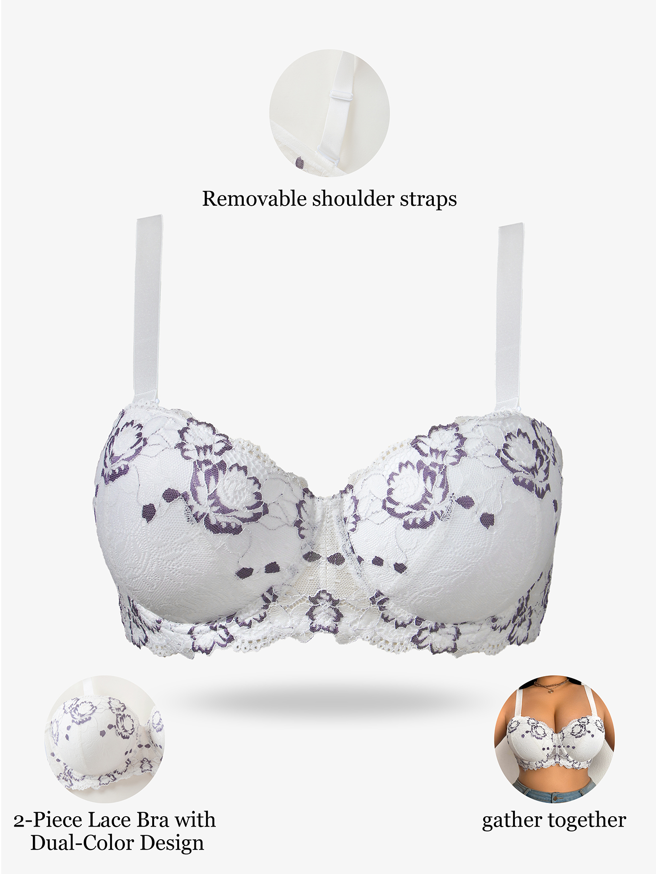 Plus Size Lace & Embroidery Wo - Push Up Bra Padded 리뷰 및 가격