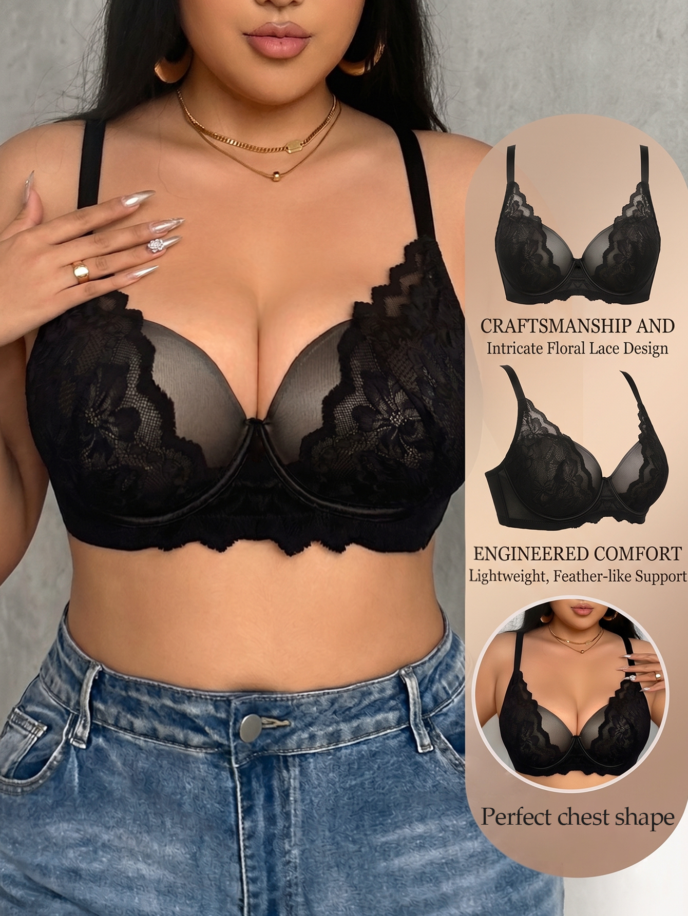 Wide Strap Plus Size Women Bra - Push Up Bra Padded 리뷰 및 가격