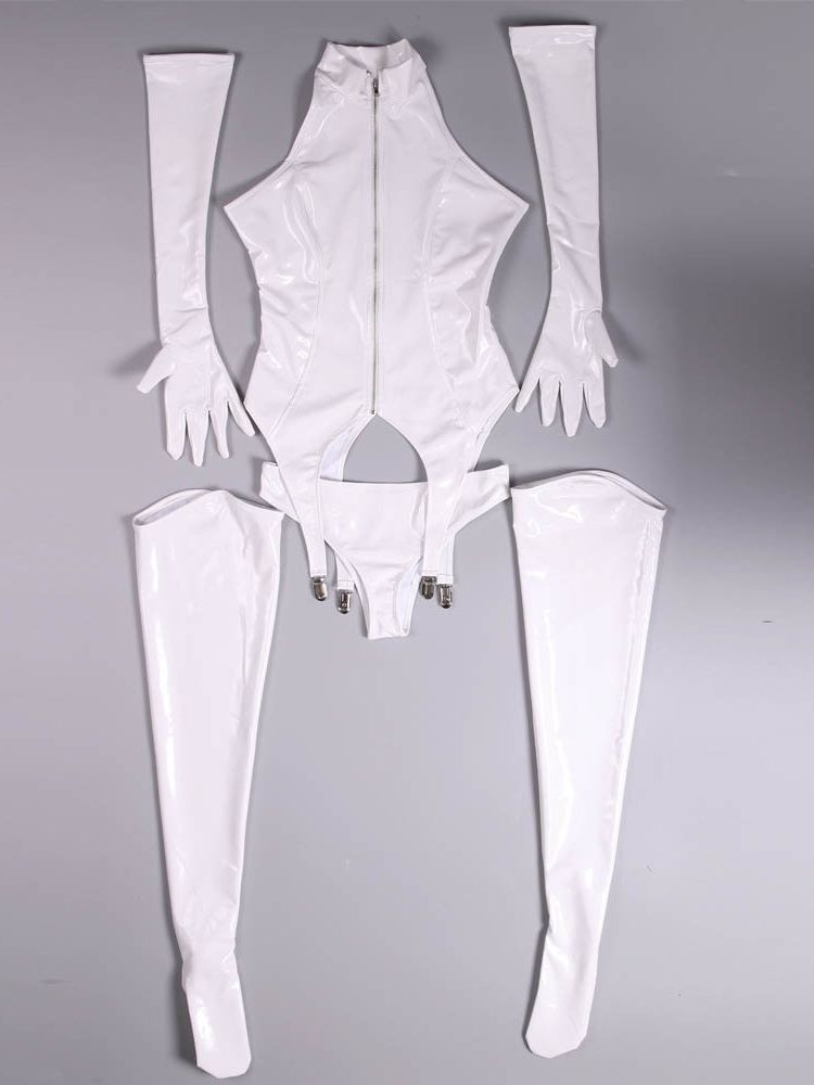 4PCS/SET Wet Look PVC Catsuit  - Garter Belt Set 리뷰 및 가격