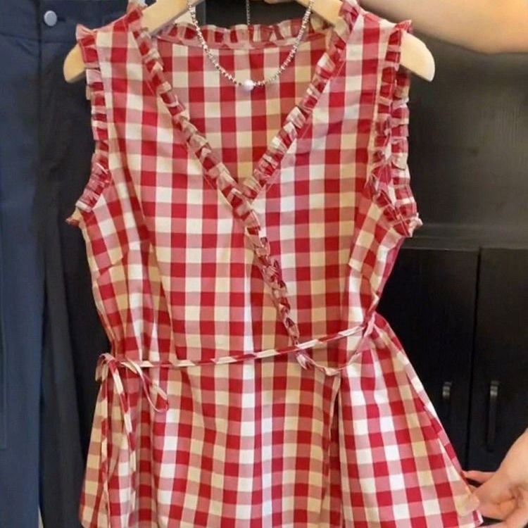 Retro Red Plaid Sleeveless Ves - Corset Waist Cinch 리뷰 및 가격