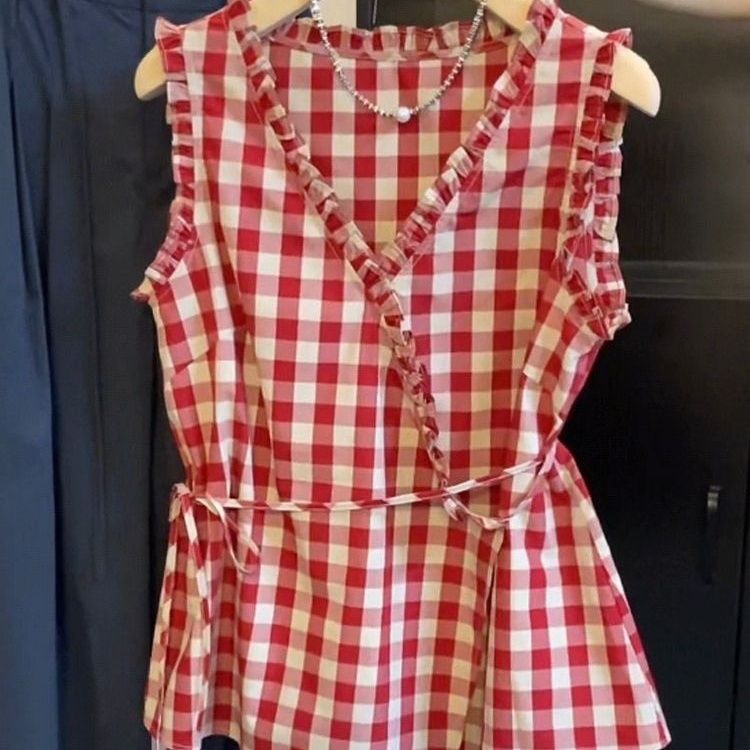 Retro Red Plaid Sleeveless Ves - Corset Waist Cinch 리뷰 및 가격