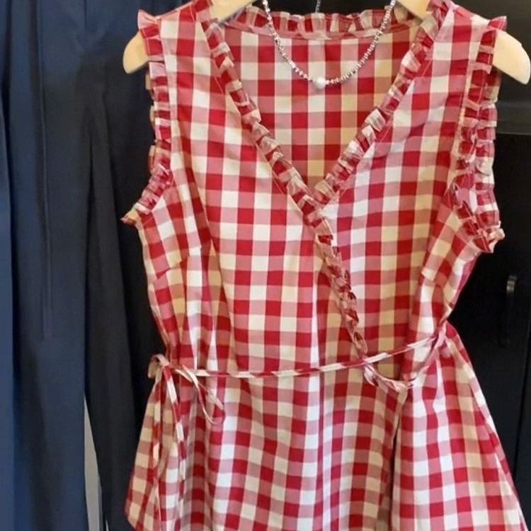 Retro Red Plaid Sleeveless Ves - Corset Waist Cinch 리뷰 및 가격