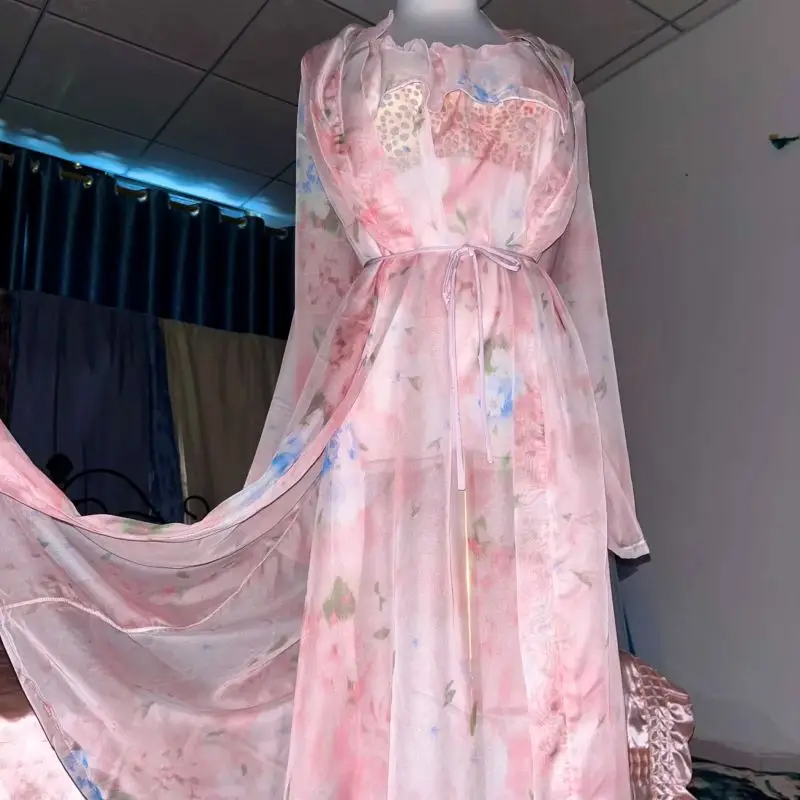 Pink Silk Printed See Through  - Robe Silk Women 리뷰 및 가격