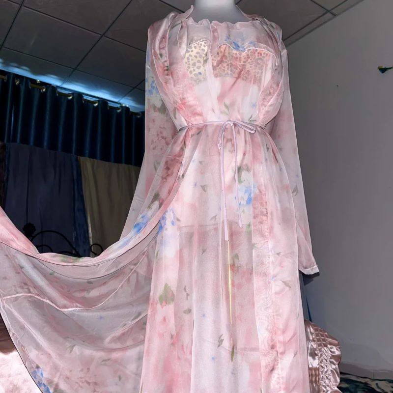 Pink Silk Printed See Through  - Robe Silk Women 리뷰 및 가격