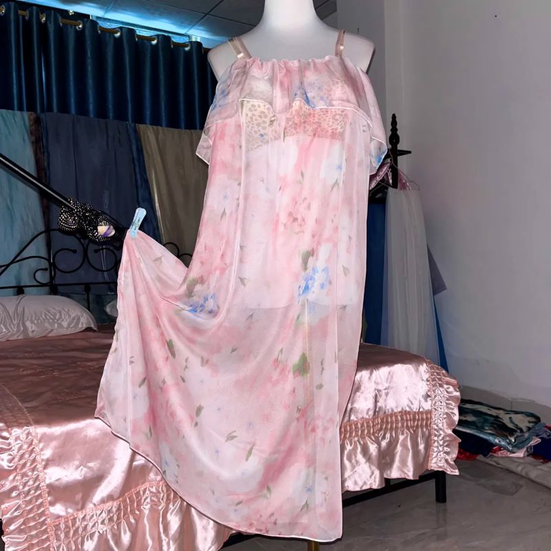 Pink Silk Printed See Through  - Robe Silk Women 리뷰 및 가격