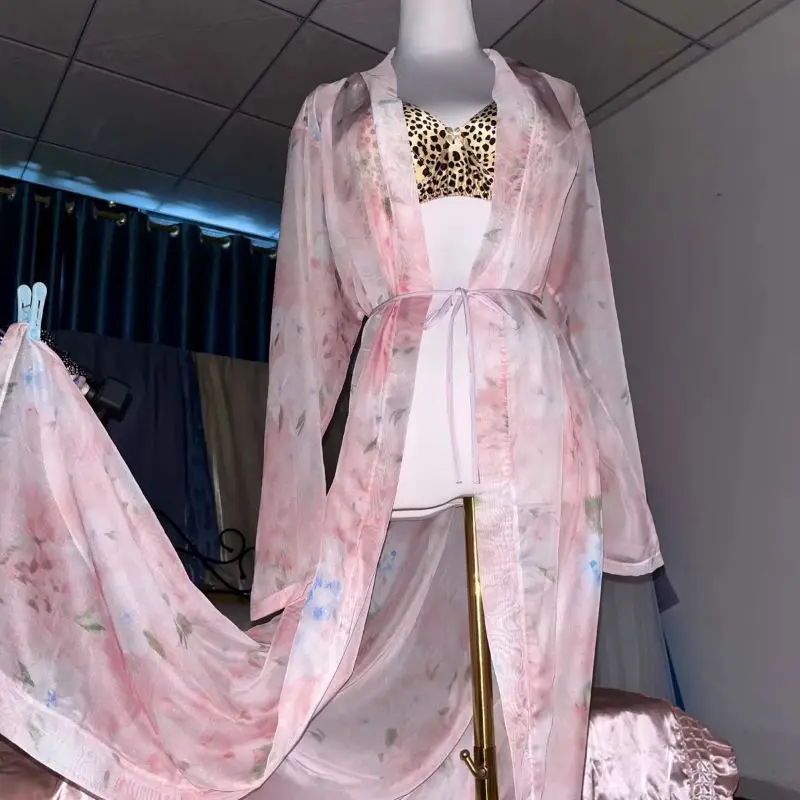 Pink Silk Printed See Through  - Robe Silk Women 리뷰 및 가격