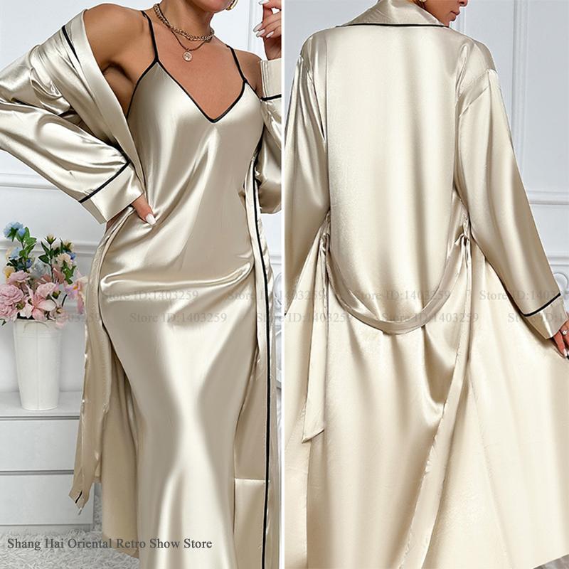 Sexy Long Twinset Robe Set Che - Robe Silk Women 리뷰 및 가격