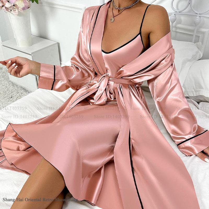 Sexy Long Twinset Robe Set Che - Robe Silk Women 리뷰 및 가격