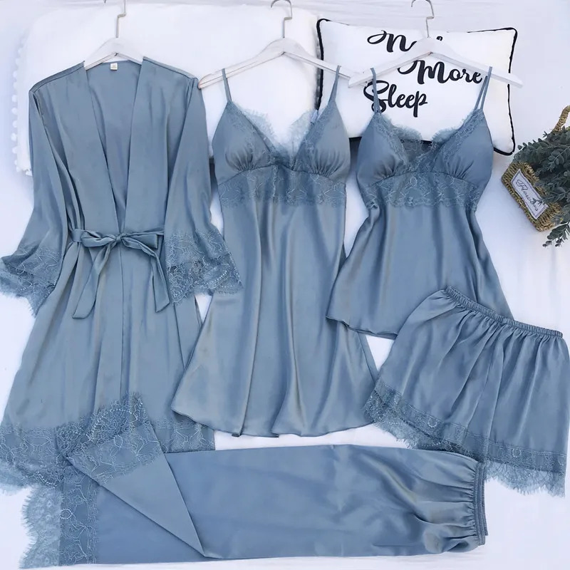 Pajamas Set Silk Satin Womens  - Robe Silk Women 리뷰 및 가격