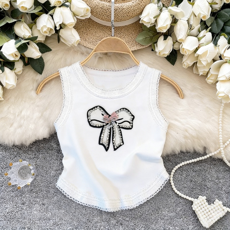 White Lace Trim Rhinestone Bow - Cami Top Lace 리뷰 및 가격